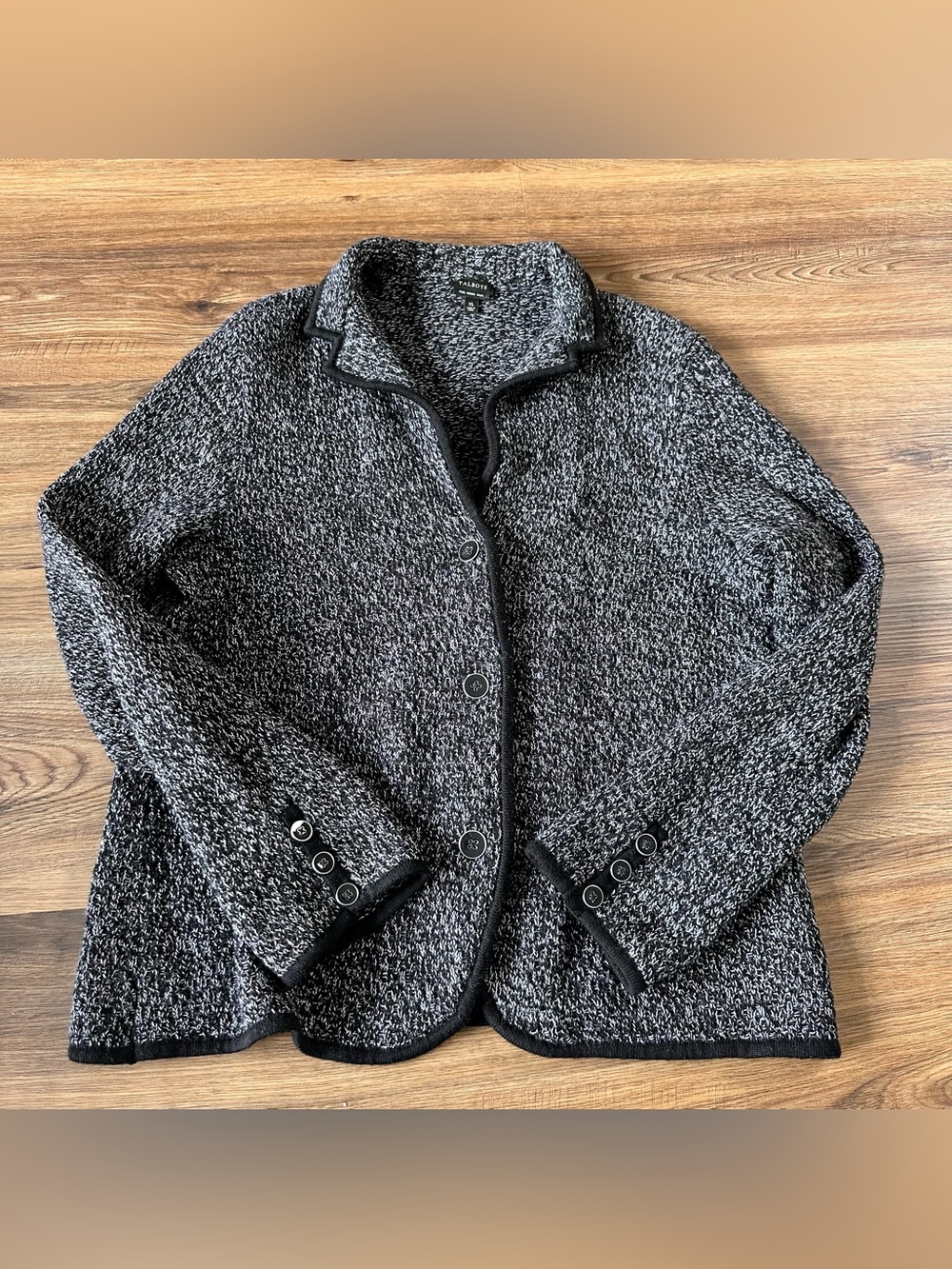 Talbots Merino Wool Button Cardigan Sweater XL Black Knit Stretch Classic Cozy